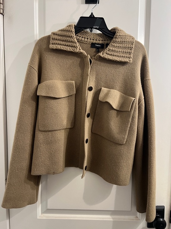 Theory Jackets & Blazers - Theory Taupe Wool Cashmere Knit Jacket with Flap Pockets